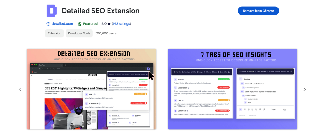 Detailed Google Chrome Extension