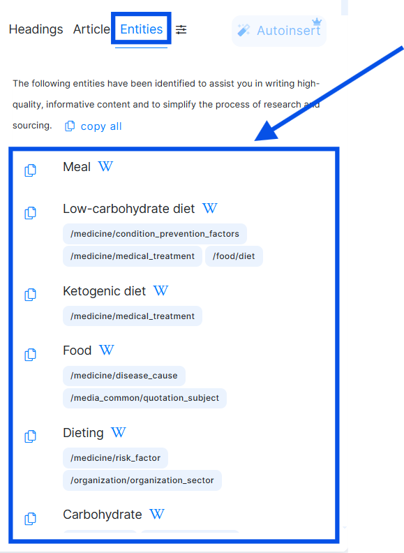 NeuronWriter - Entities