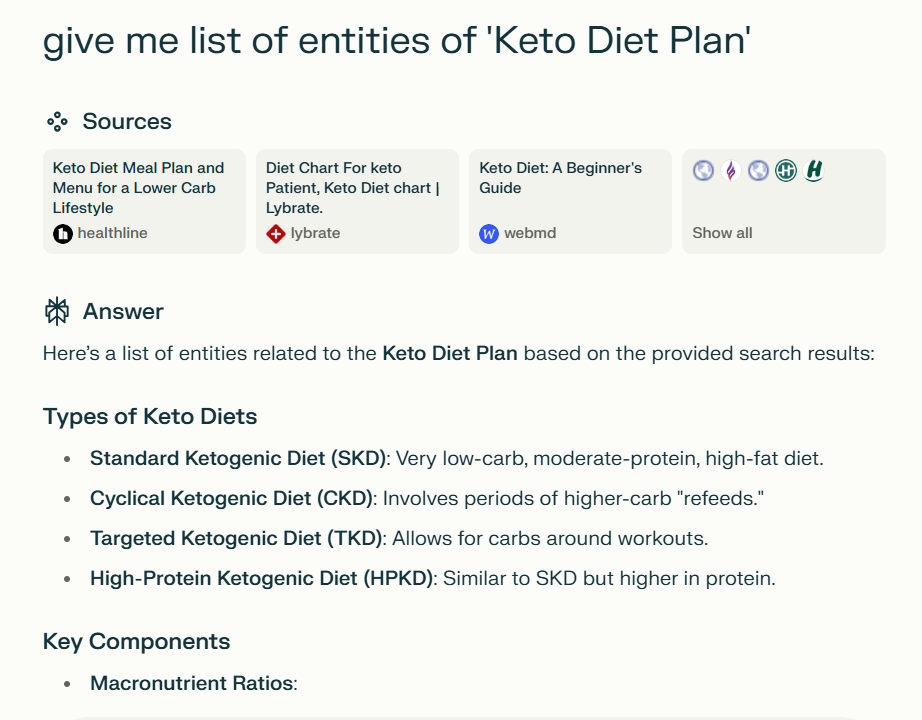 Perplexity AI to find SEO Entities